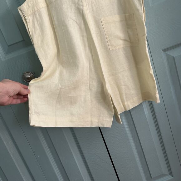 Vtg 90s Real Comfort Linen Ivory Short Overalls Romper Medium Y2K Lagenlook Boho - Picture 10 of 11